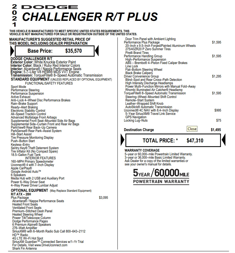 Dodge Challenger R/T Plus Nappa/Alcan+ Performance Pack - изображение 3