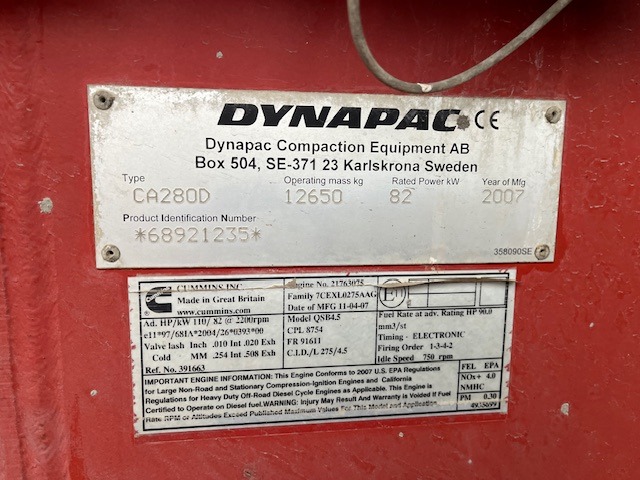 Валяк Dynapac CA280D, снимка 7 - Индустриална техника - 45023258