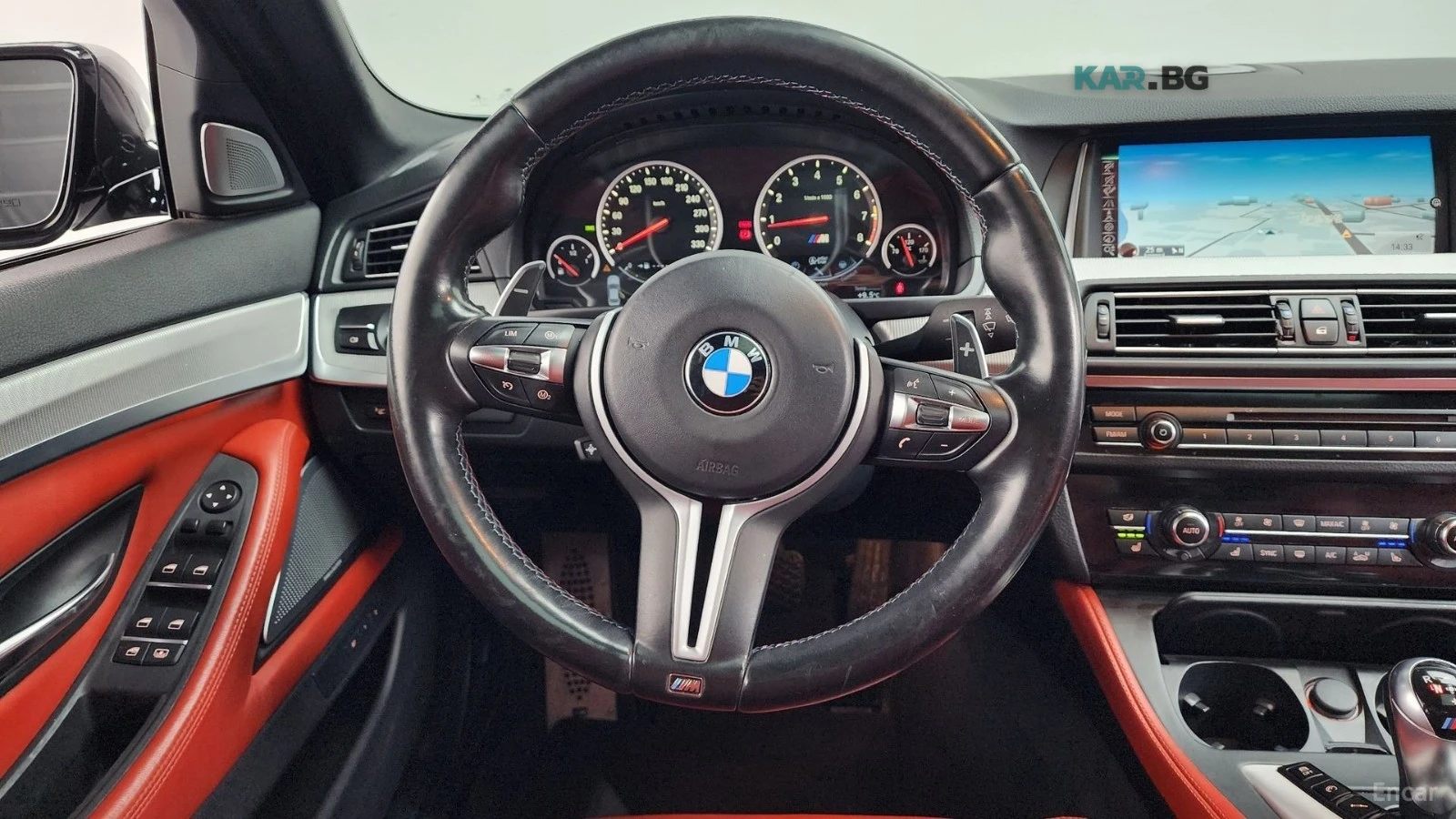 BMW M5 ЧЕРВЕНА КОЖА* 360* HUD* ОБДУХВ* ПАНО* ПОДГЕВ, снимка 13 - Автомобили и джипове - 54905787