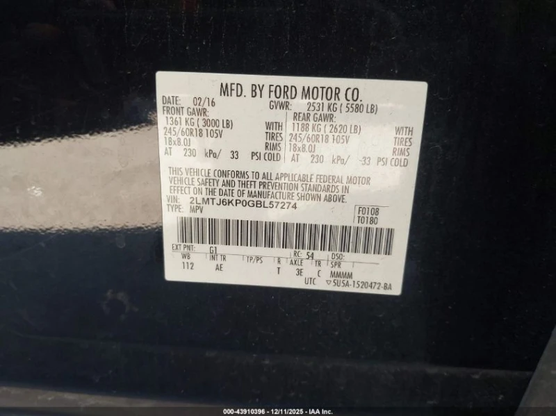 Lincoln Mkx 2.7L V-6 DI, DOHC, VVT, TURBO, 335HP Front Wheel, снимка 15 - Автомобили и джипове - 53074290