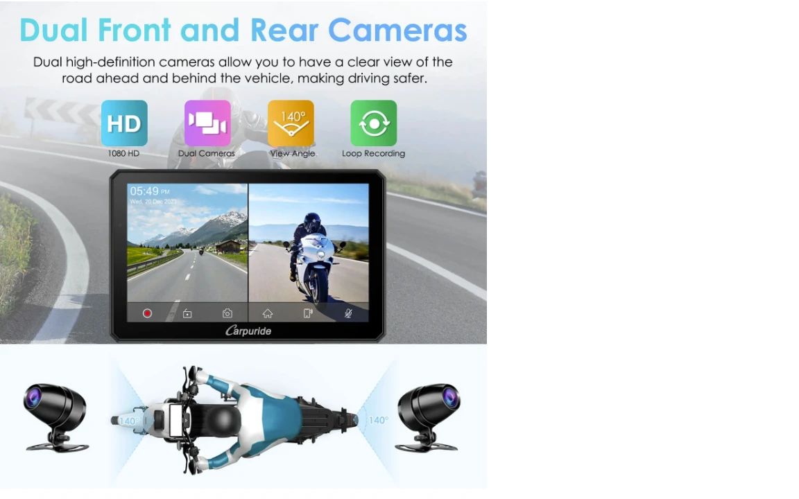 Carpuride W712D with Rotatable Motorcycle Stereo with GPS Navigation & 2 Dash Cam | Mobile.bg � ����������� 4