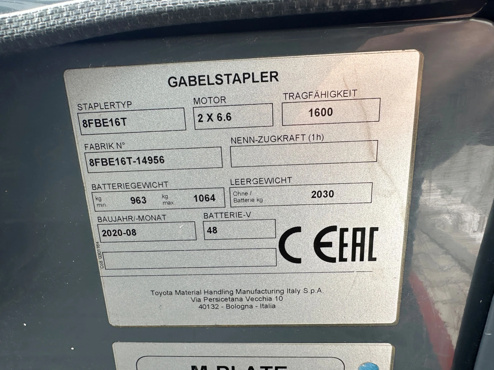 Електрокар Toyota 8FBЕ16T, снимка 13 - Индустриална техника - 54564635