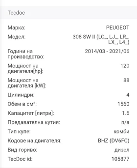 Peugeot 308 308 SW, 1.6 HDI, 120 к.с, снимка 13