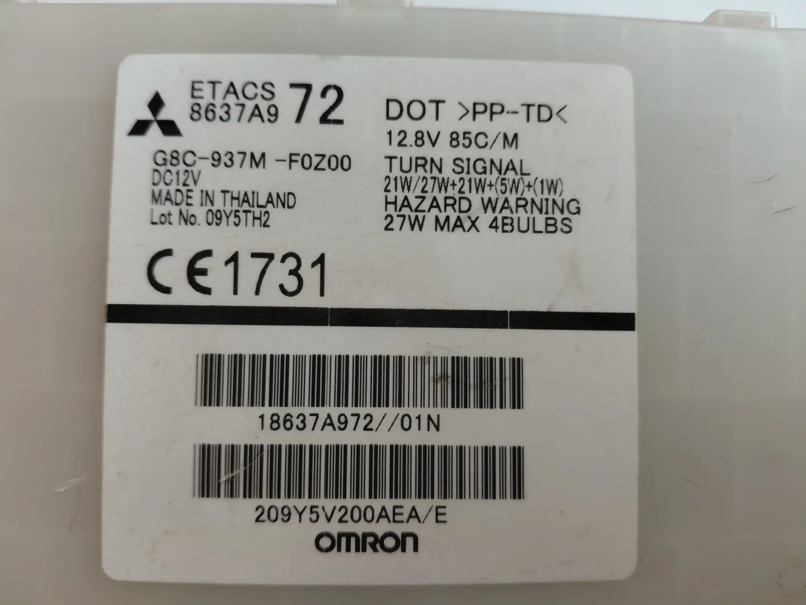 8637A9   G8C-937M-F0Z00  Бушонно табло за MITSUBISHI SPACE STAR II   ETACS 72 8637A9, снимка 3 - Части - 54217397