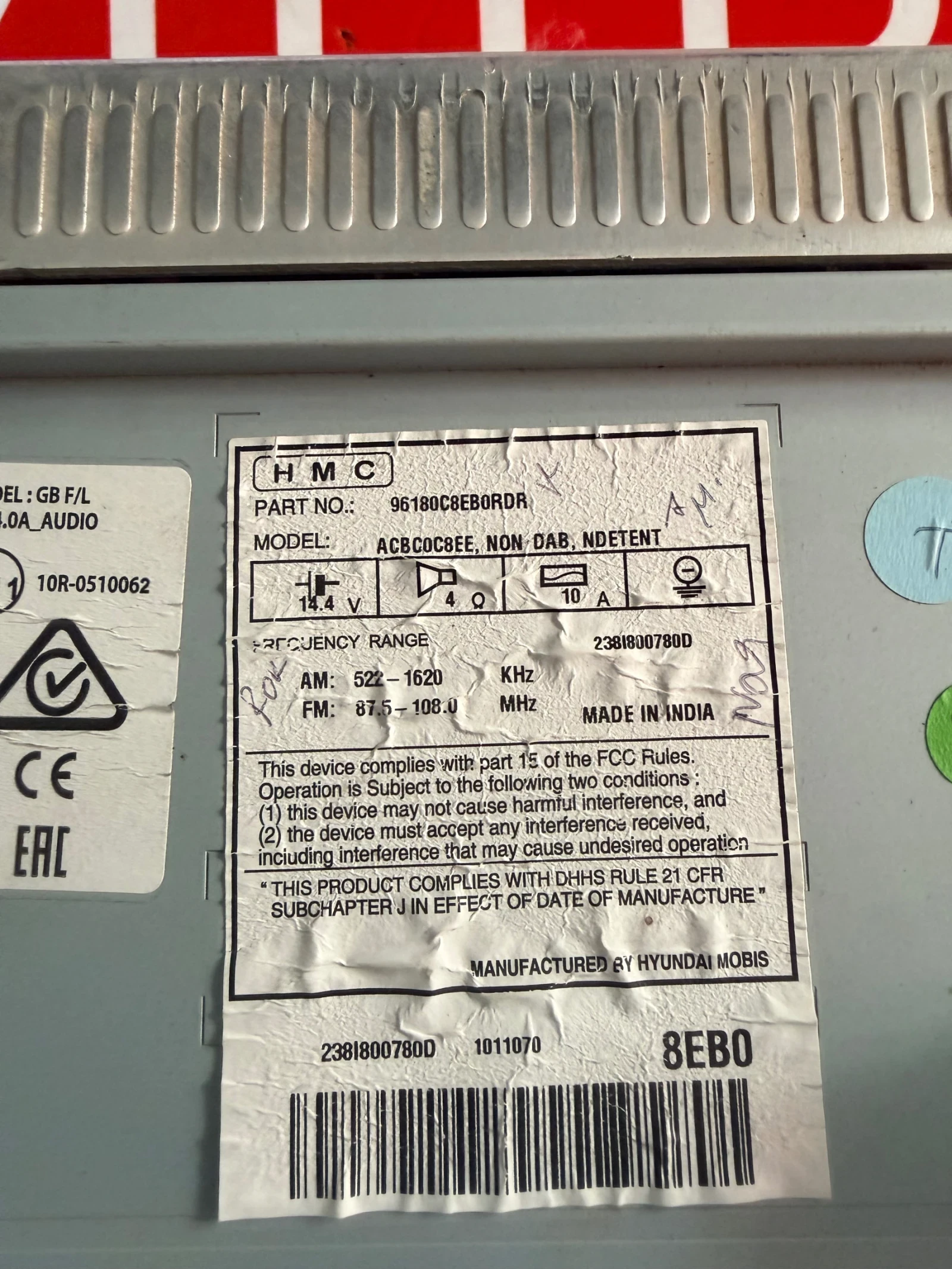 96180C8EB0 Радио HYUNDAI I20 2018  ABC0C8EE, снимка 2 - Части - 53747556